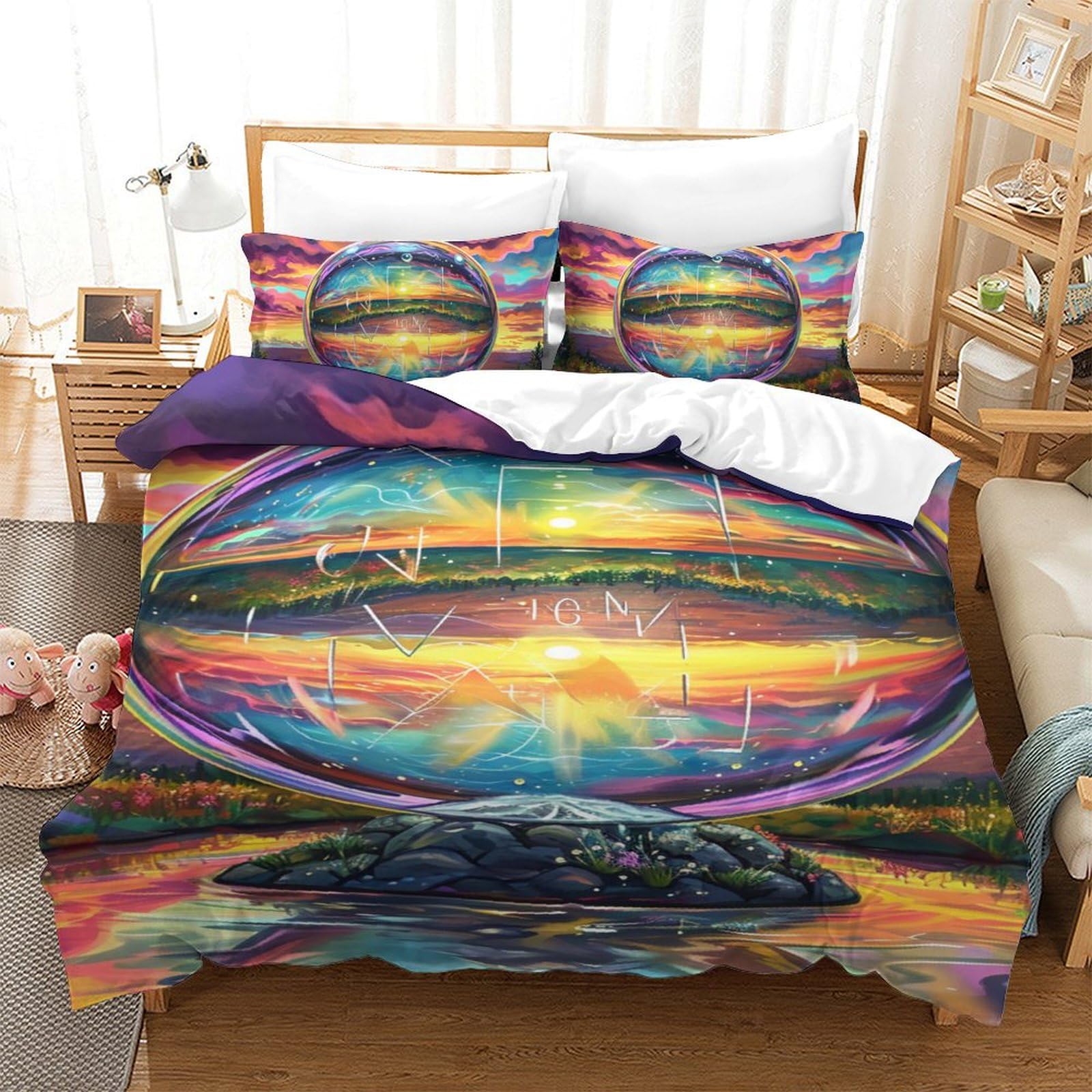 La planète Bleue Parure De Lit Microfibre housse couette 140x200cm taies d'oreiller single