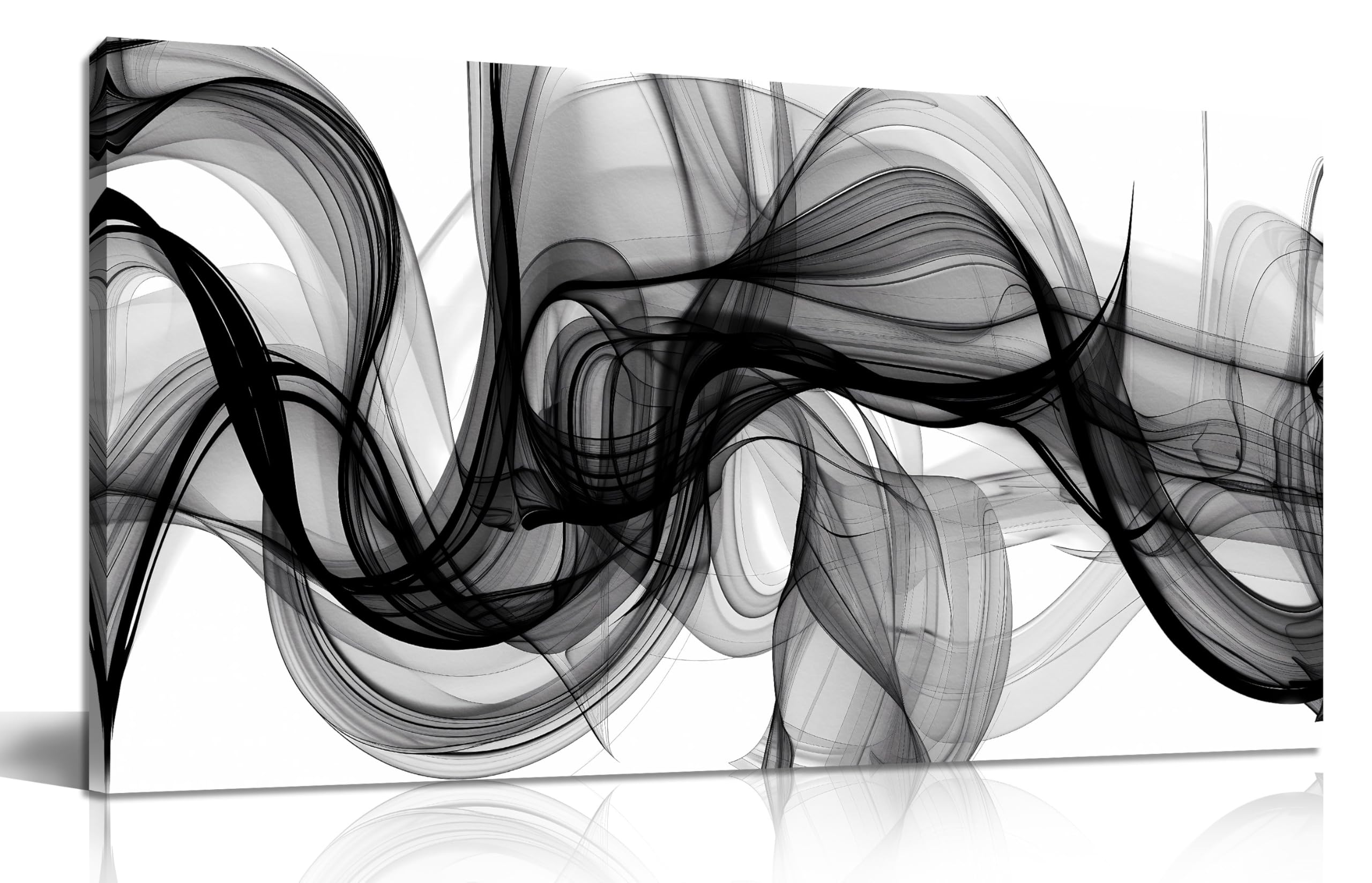 ENTANUB Abstract Wall Art for Bedroom, Black and White Canvas Wall Decor for Living Room, Smoke Picture Print, Size 40 x 20 Inches