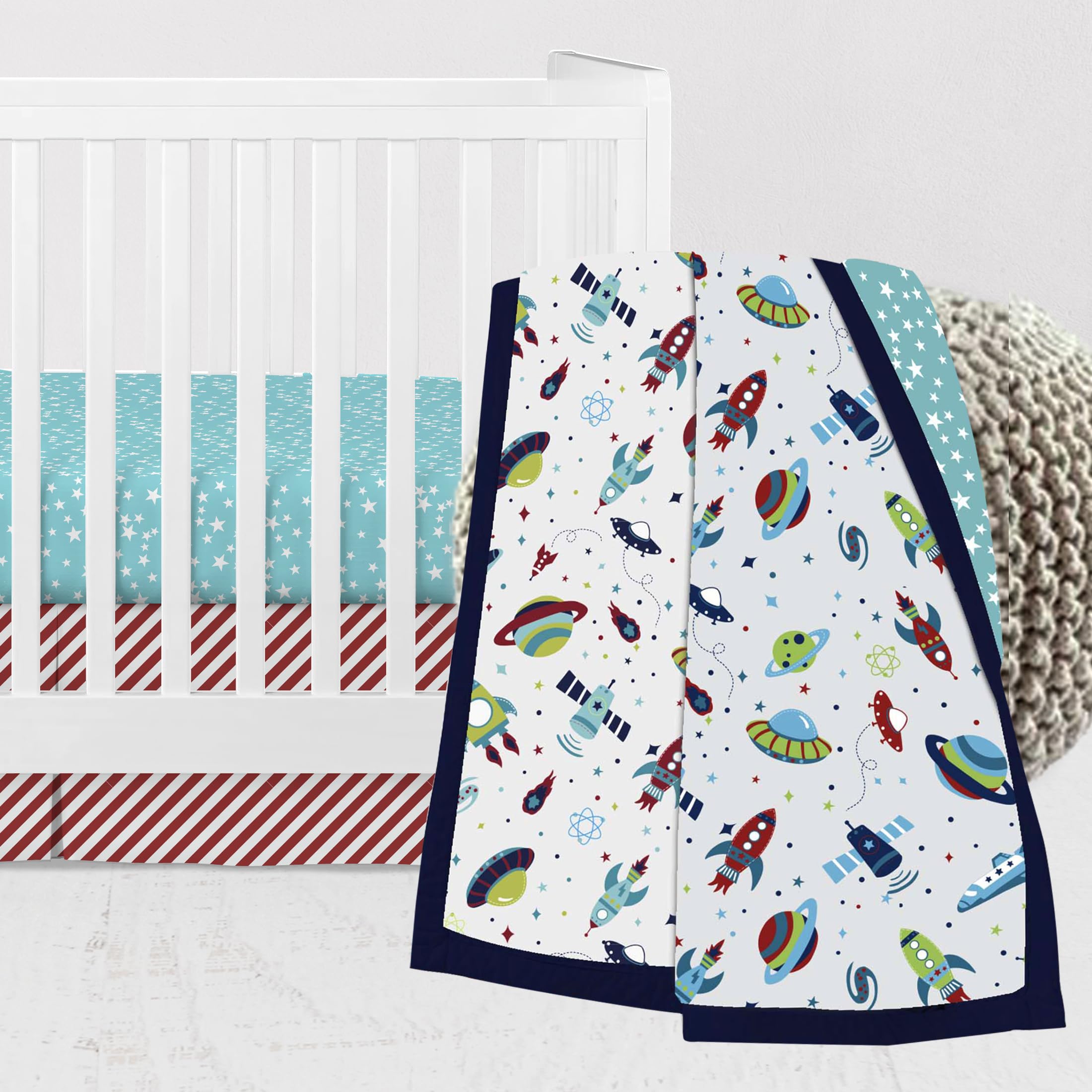 Bacati - Airspace Aqua Navy Green Red Boys 3-Piece Crib Bedding Set