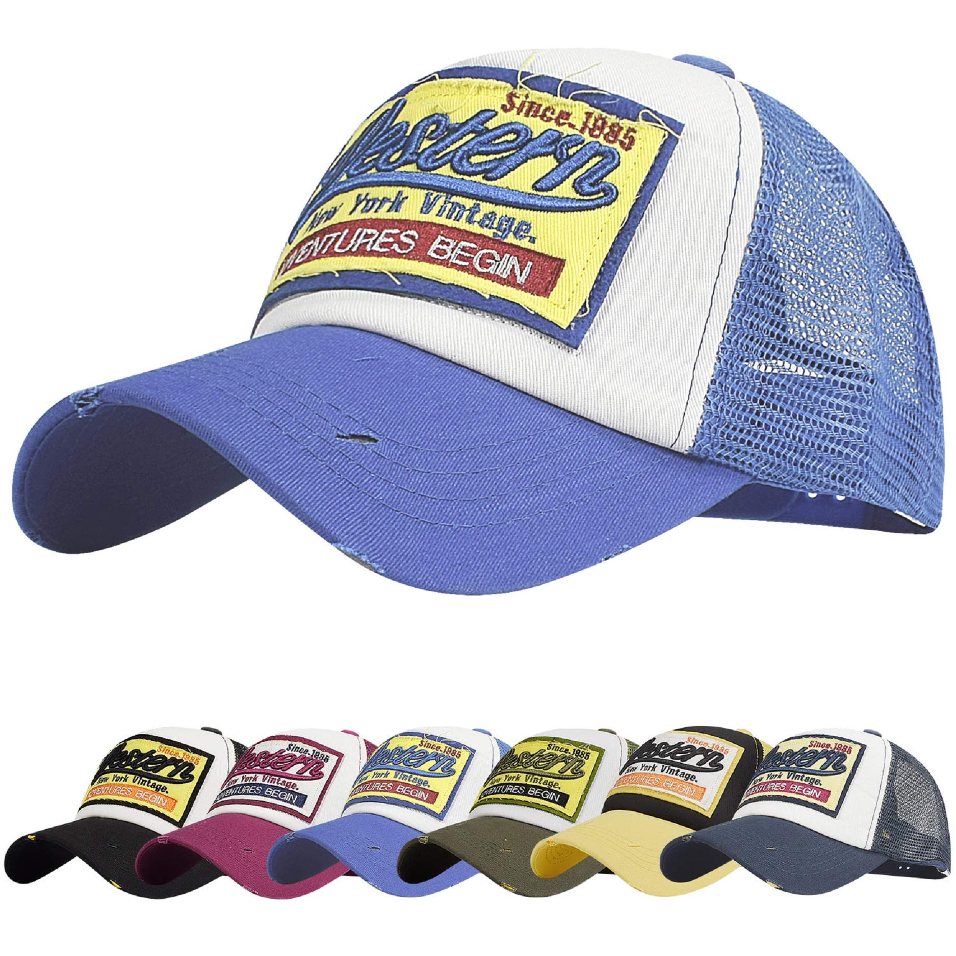UMIPUBO Baseball Cap Mesh Hats for Men Women Unisex Embroidered Letter Patch Casual Hats Hip Hop Sun Hats (Blue)