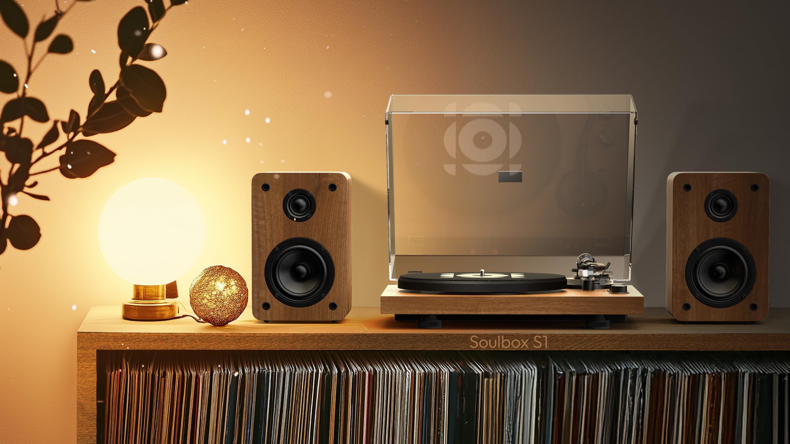 Qlearsoul SoulBox S1 Giradischi con Altoparlanti Stereo, Giradischi Bluetooth, Lettore Vinile con Preamp Integrato, Braccio a S, 33/45 RPM