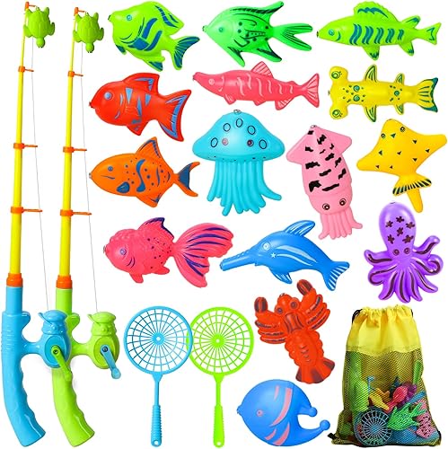 TOY Life Juego de pesca magnético para niños de 3 a 5 años con 2 cañas de pesca para niños de 3 años de edad, juguetes de pesca magnéticos para