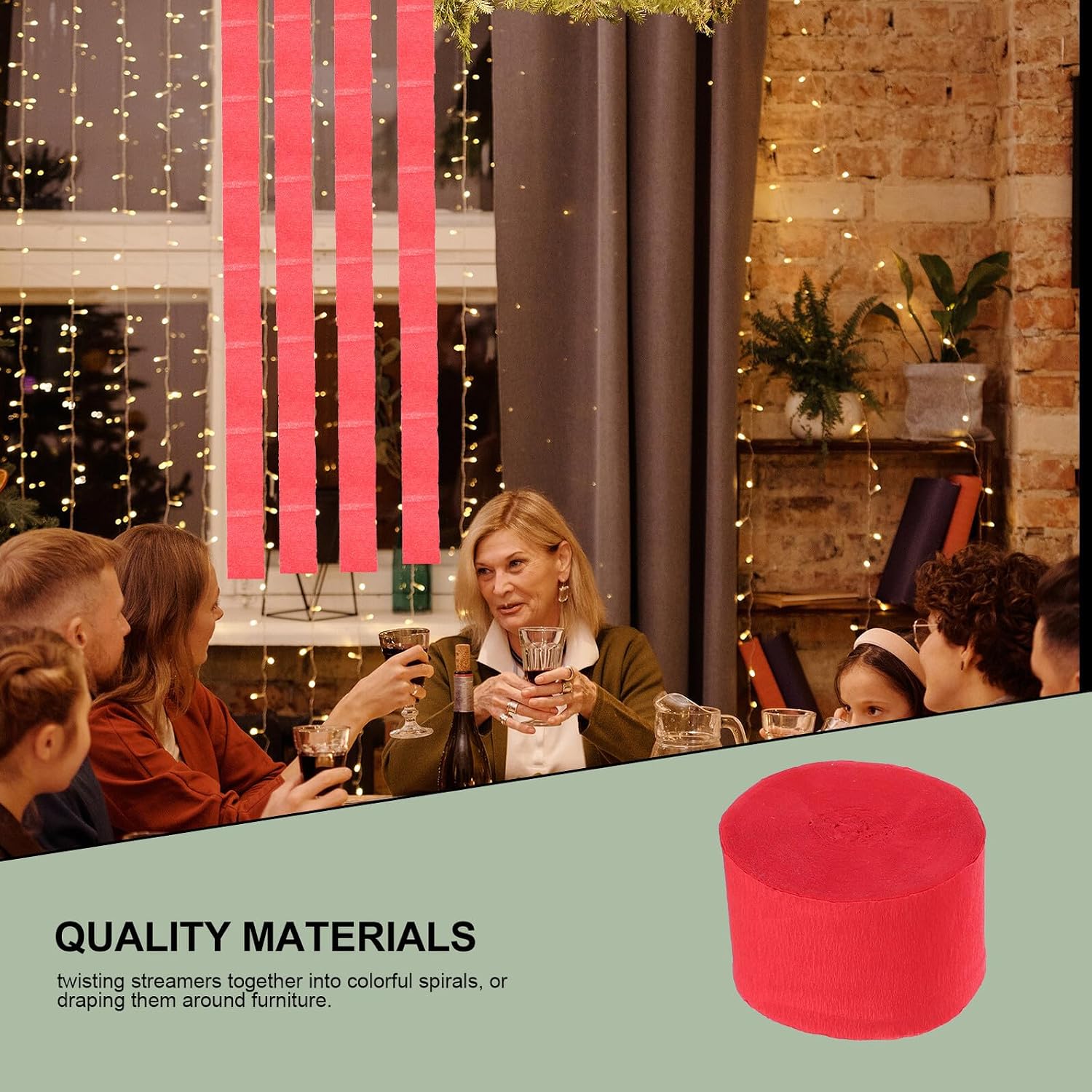 Cabilock 8 Rolls Deep Red Crepe Paper Streamers for Christmas Party Decorations, Wrinkled Paper Rolls for Indoor Outdoor Festive Crafting and DIY Supplies