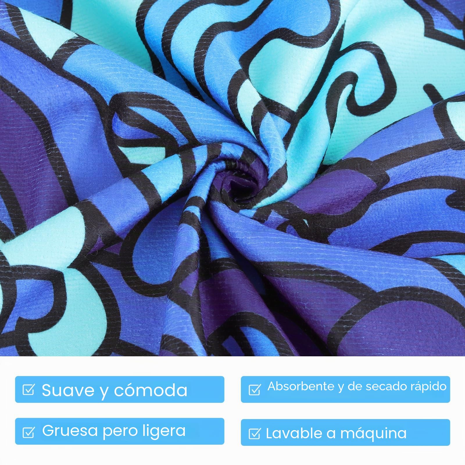 Toalla de Playa de Microfibra,90x105cm,Toallas Baño Grandes con Capucha,Toalla Gimnasio,Absorbente,Secado Rápido,Sin Arena,Ligero,Cambio de Aire Libre,Playa,Viajes,Sauna,Deportes,Olas Azules