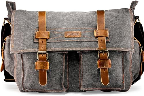 Messenger Bag for Laptop Vintage Canvas Leather Crossbody Satchel Shoulder Computer Bag Travel Office Messenger Bag