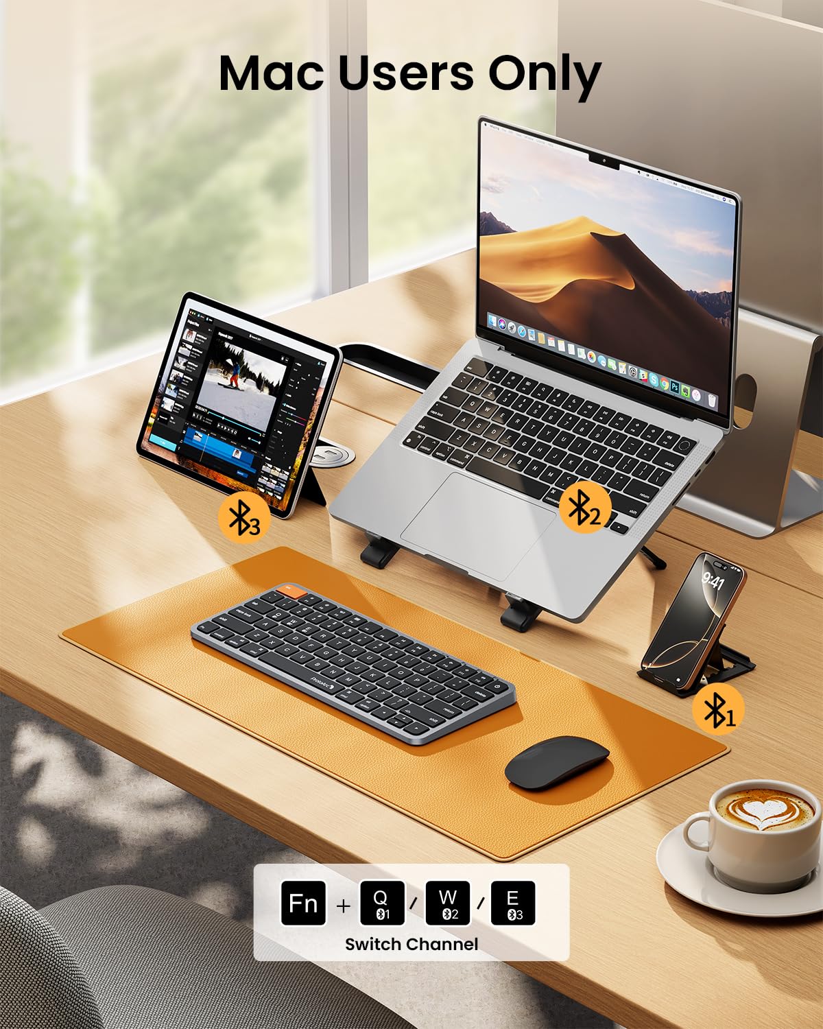 ProtoArc Kompakte kabellose Tastatur mit Hintergrundbeleuchtung für Mac, K90-A Bluetooth-Tastatur, Multigerät, Low Profil, leises Schreiben, wiederaufladbar über USB C, kompatibel mit MacBook Pro/Air