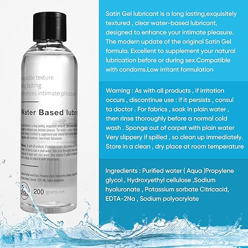 Miniatura 5 de SATIN GEL Lubricante personal a base de agua, lubricante sexual, lubricante para hombres, mujeres y parejas, lubricante natural derivado de plantas,