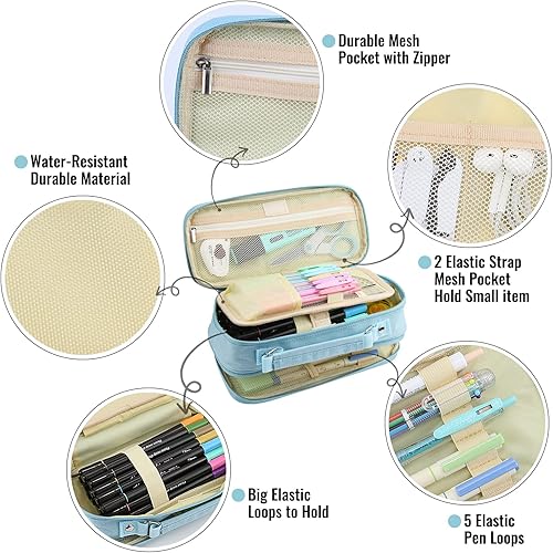 Miniatura 4 de Estuche para lápices, organizador de gran capacidad bolsa de almacenamiento con doble cremallera bolsa grande para lápices para universidad,