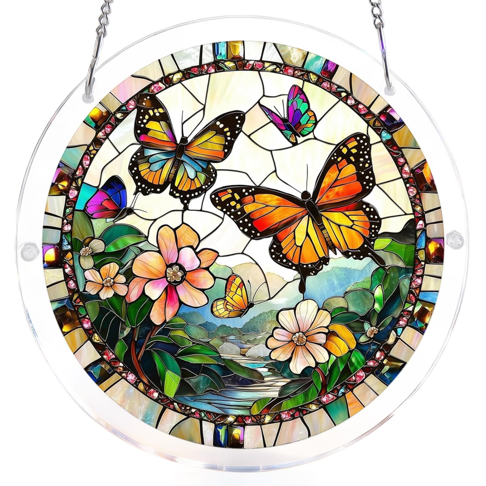 Suncatcher Puzzle, 7.5 IN Acrylic Sun Catcher Kit for Window Hanging, DIY Jigsaw Puzzle for Adults, Colorful Sunrise, for Garden Door and Window Décor A 13 Butterfly