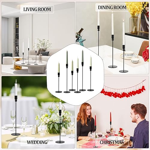 Miniatura 8 de Juego de portavelas altos negros, 6 candelabros de pilar de globo y columna, decoración de centro de mesa para mesa de comedor, boda, manto, regalo