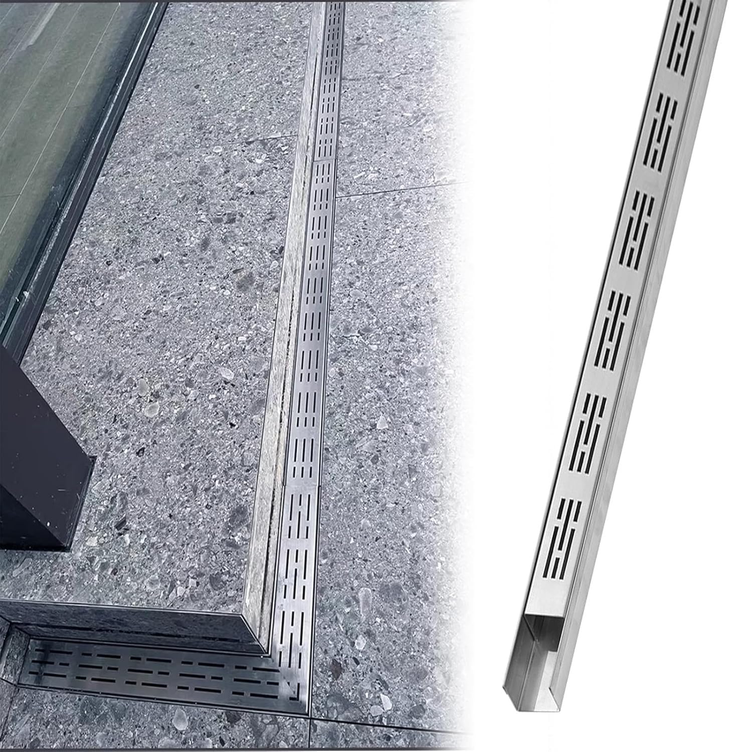 Drainage de l'eau du patio avec ce kit vidange de tranchée inox discret pour terrasse