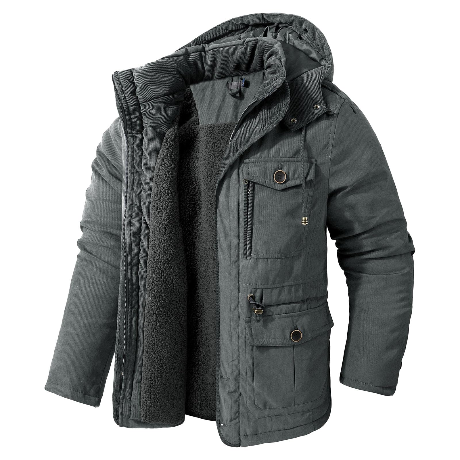 Chaqueta de invierno con capucha para hombre, forro polar, de algodón grueso, chaqueta militar con bolsillos tipo cargo, abrigos de trabajo