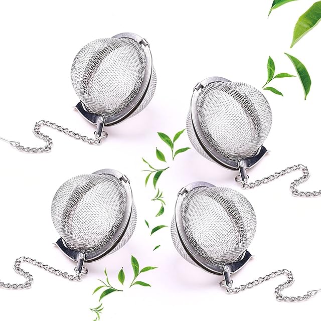4Pcs Tea Infuser, Stainless Steel Tea Ball Mesh Tea Infuser Strainers with Extended Chain Hook and Extra Fine Mesh for Brew Loose Leaf Tea and Spices & Seasonings