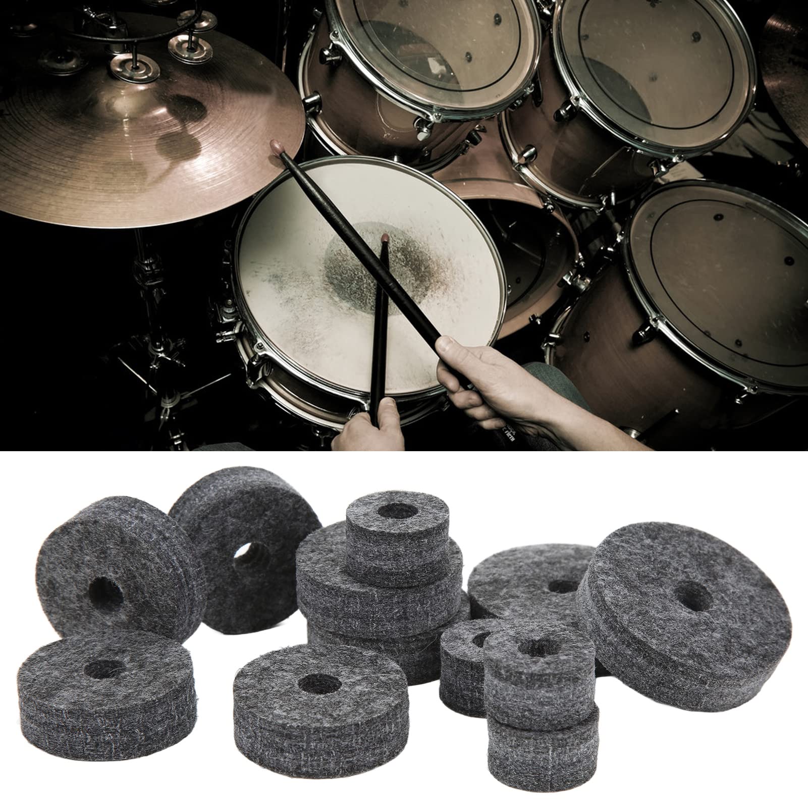 AMONIDA Accessoires de Rechange en Feutre Solide et Durable pour Kits de Batterie, Rondelles et écrous Inclus pour Coupelle D'embrayage Hi Hat, Convient à la Plupart des Batteurs (GRAY)