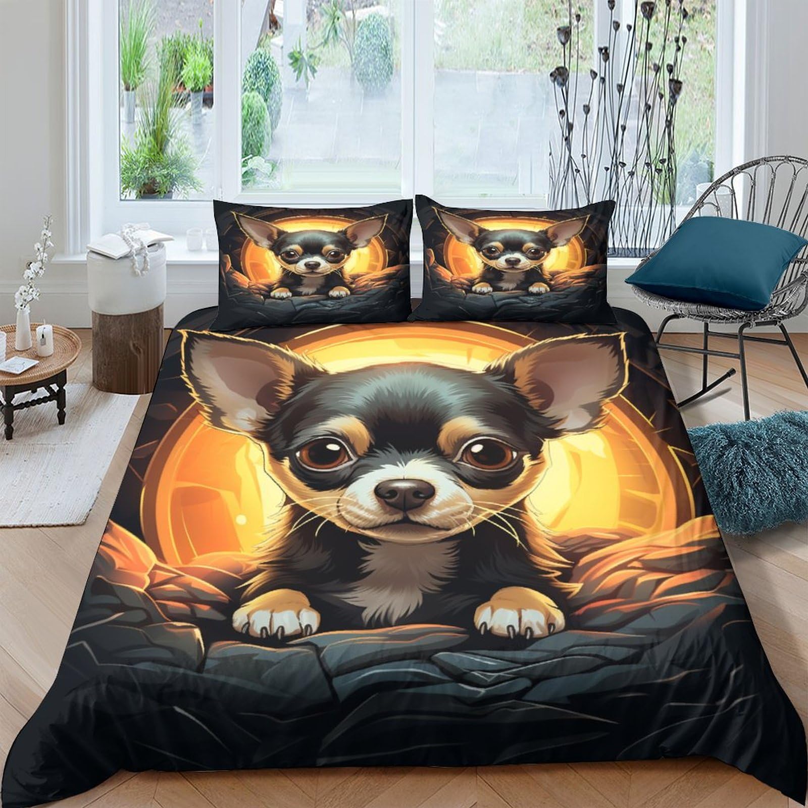 GAOYUCHUN Chihuahua Dog Duvet Cover Set 3 PCS Hotel Quality Quilt Cover Bedding Set Bed Covers with Pillowcases with Zipper Closure Hypoallergenic Soft Breathable Microfiber King（220x240cm）