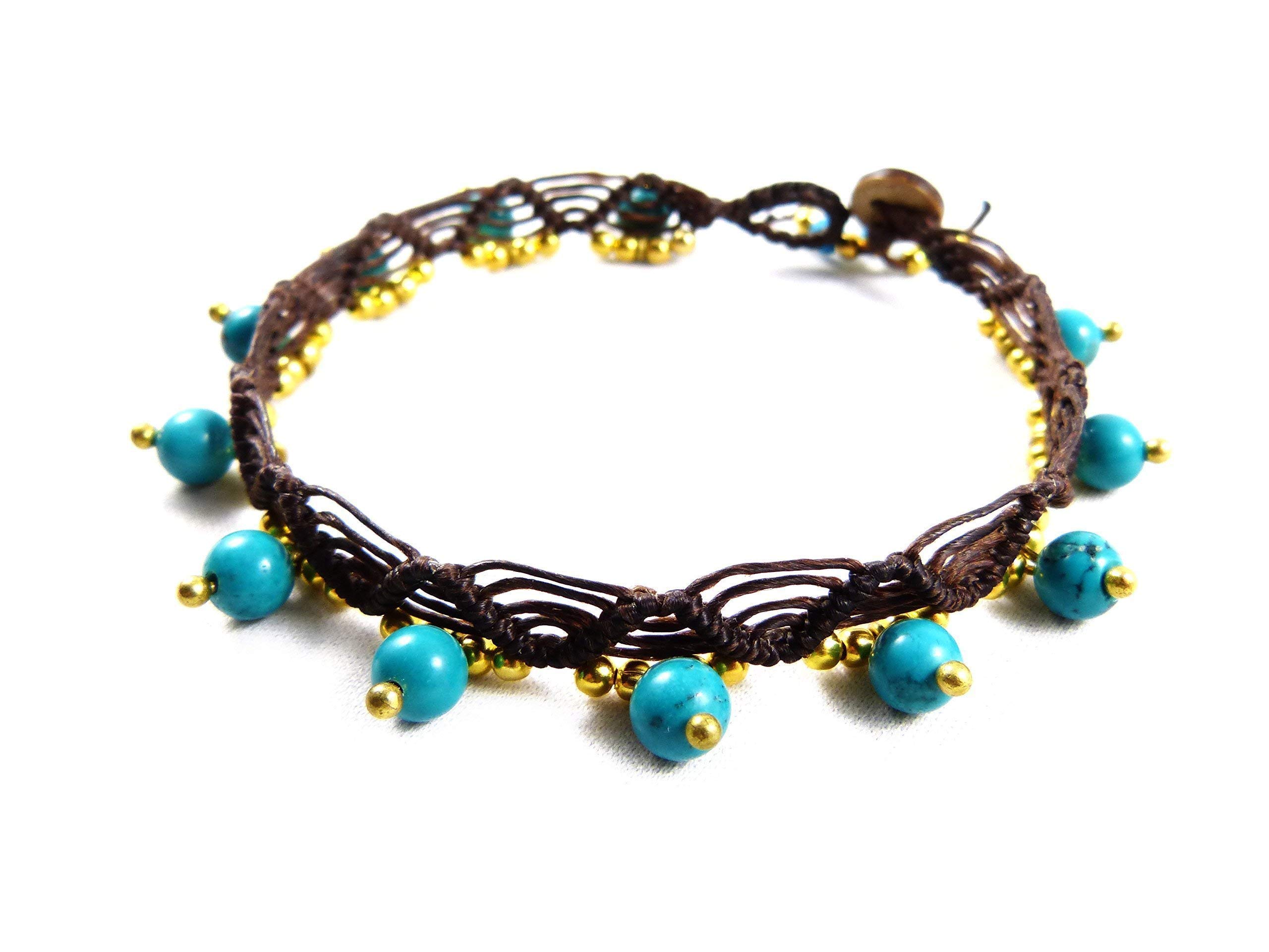 Fußkettchen Türkis Perlen Makramee Fußband - Thailand Tribal Surfer Boho Stil
