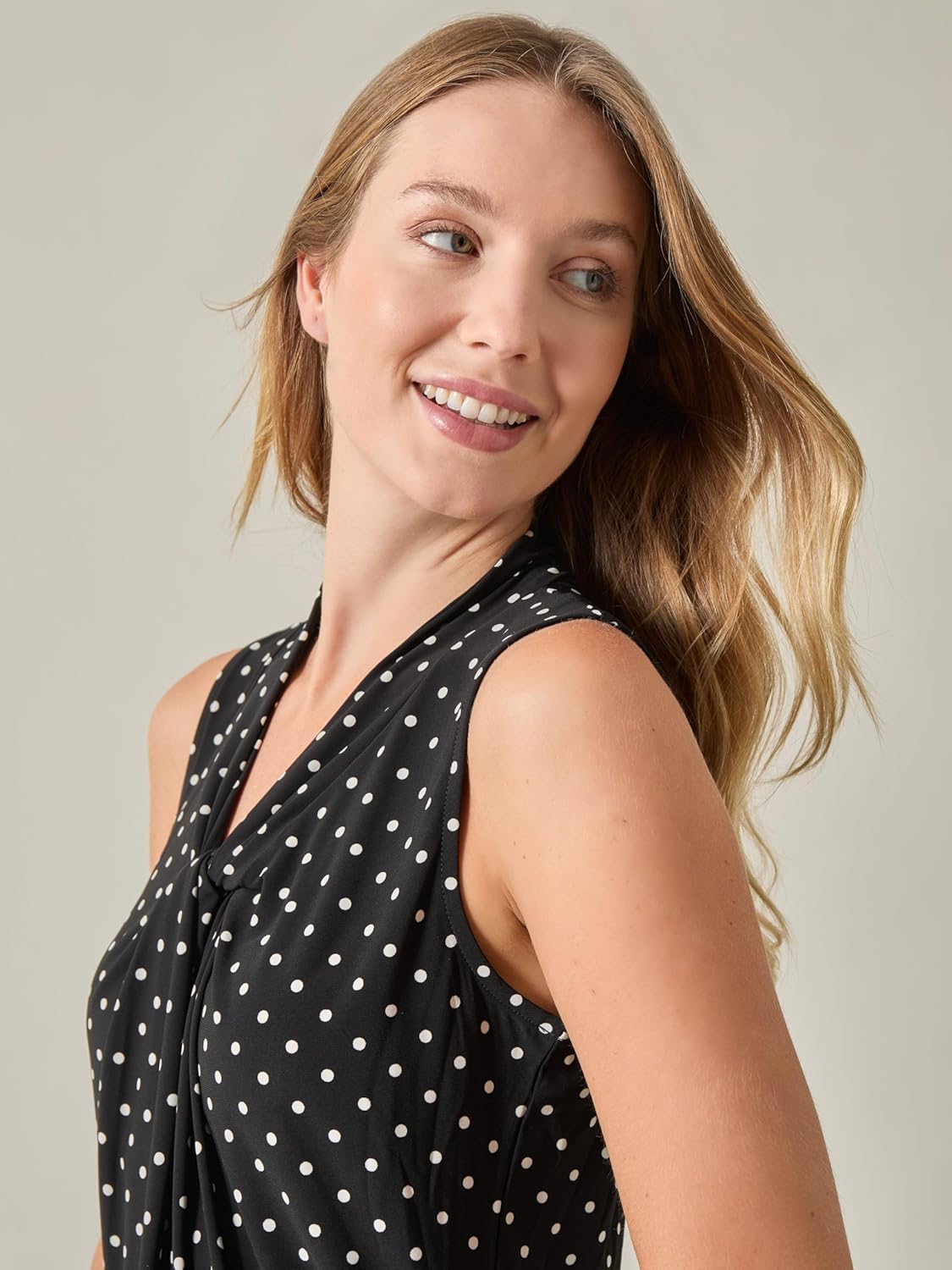 Kasper Womens Sleeveless V-Neck Polka Dot Jersey Top - Image 3