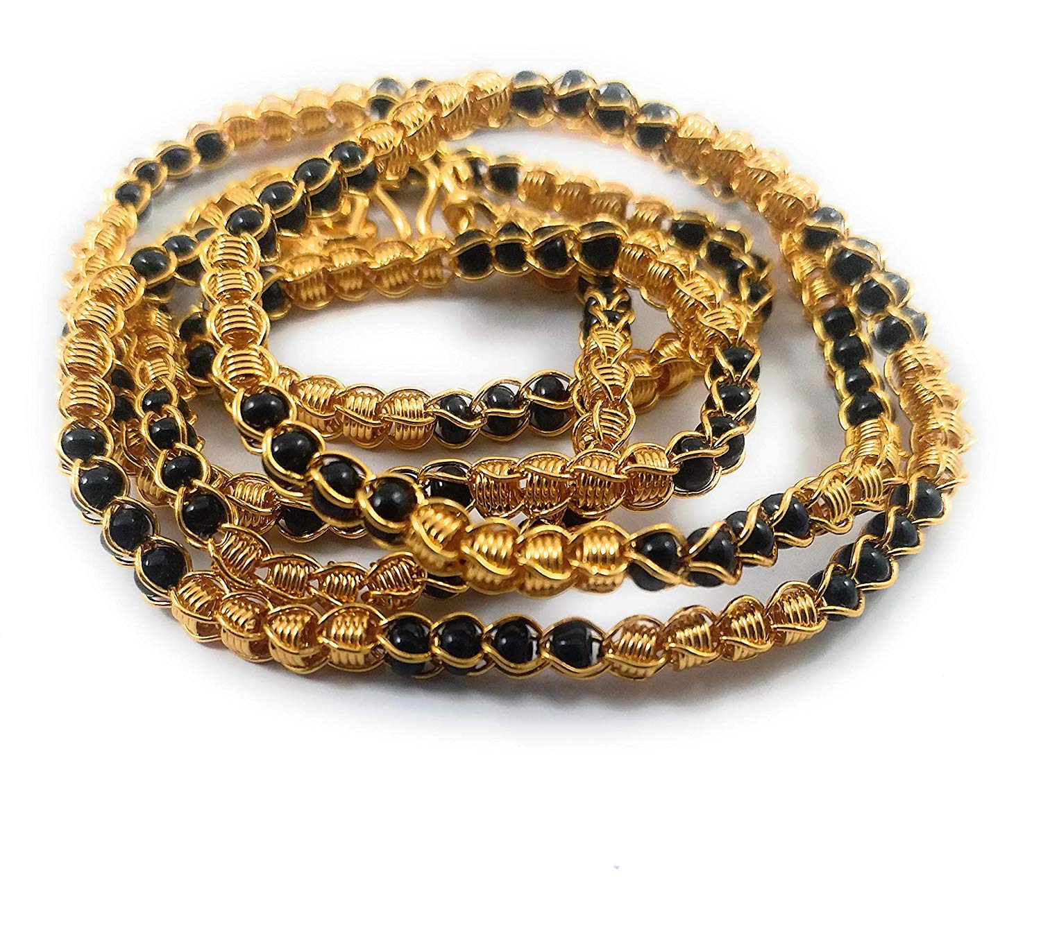 SUKRA GOLD 1 Gram Micro Gold Plated Copper Traditional Designer Trendy Black Beads Golden Chain for Women (24 Inches) (B07PY2RRW4) Amazon Price History, Amazon Price Tracker