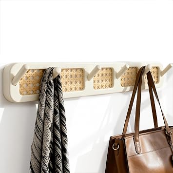 Wall Mount Coat Rack, 17in Sturdy Modern Rattan Hooks
