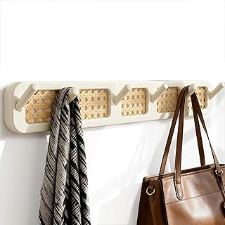 Coat Rack Wall Mount, Rattan Coat Hooks Hanger Wall Mounted, 6 Heavy Dut...