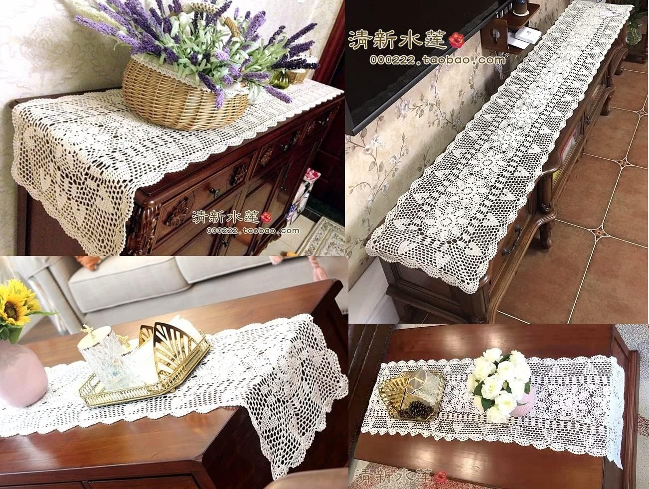 Kamay's 100% Cotton Handmade Crochet Rectangular Floral Lace Table Runner Dresser Scarf Doilies Rectangle Coffee Table Dresser Decor (Beige, 16"x52"/40*130cm)