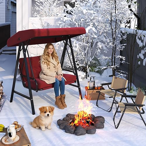 Miniatura 8 de AECOJOY Silla columpio de patio al aire libre de 2 asientos con toldo ajustable, sillas columpios de porche para adultos, banco columpio exterior