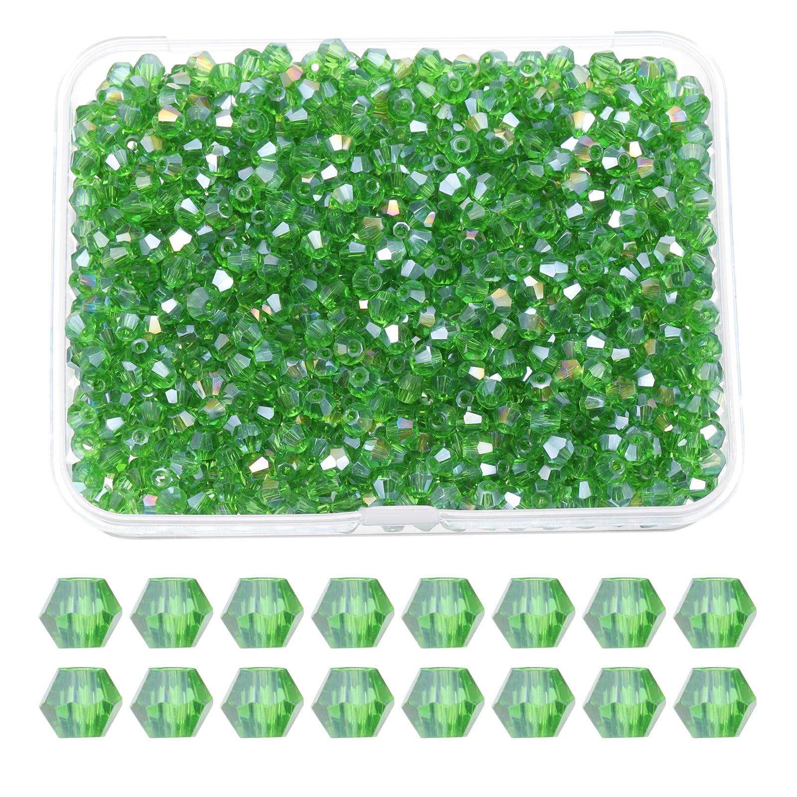 PATIKIL 1000pcs 3mm Bicone Glass Crystal Beads with Box, Grass Green AB — image 1