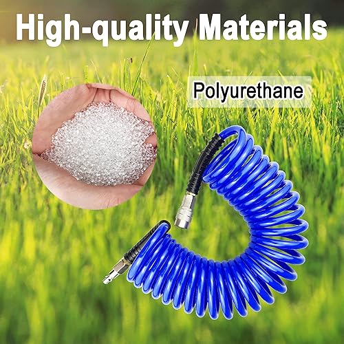 Miniatura 8 de Manguera de aire de retroceso de poliuretano, diámetro interior de 14", 20 pies azul con restrictor de curva y acoplador rápido industrial y enchufe
