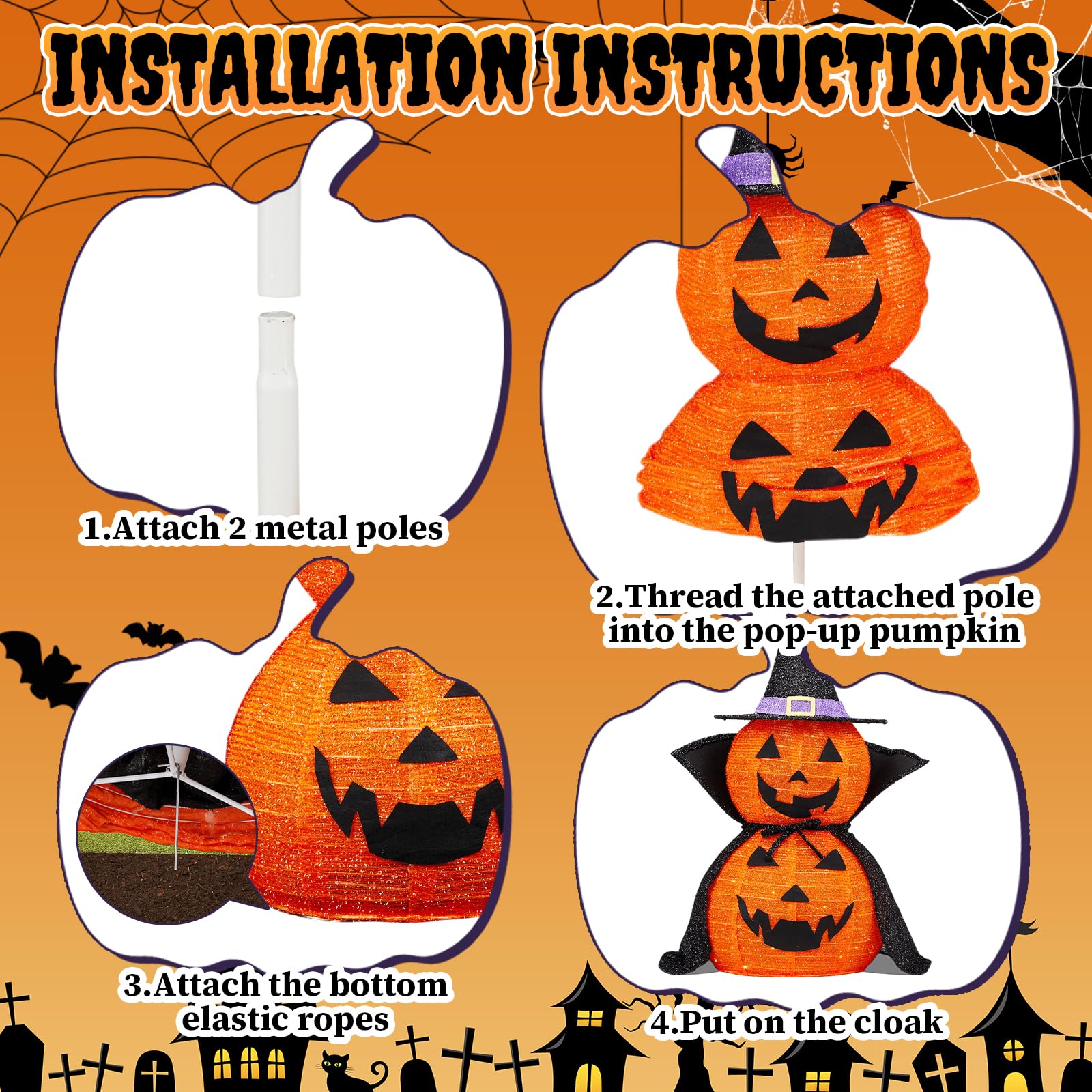 2 zucche Decorative Luminose Pieghevoli da 90 cm per Halloween