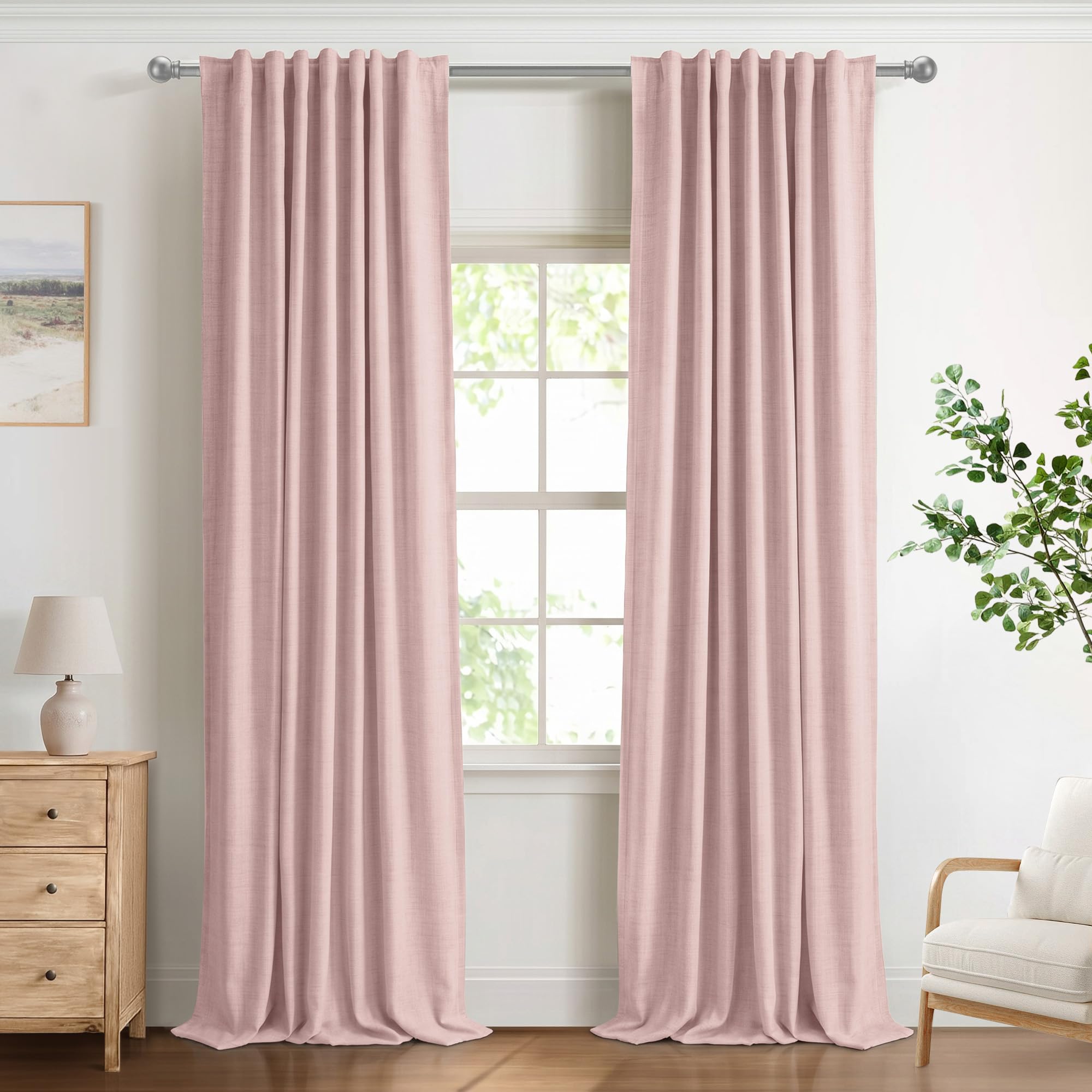 DEFYNEE 100% Blackout Curtains for Bedroom, 50 x 90 Inch Drop, Back Tab/Rod Pocket, Thermal Insulated Curtains with Coating Back Layers, for Room Darkening Privacy Protection, 2 Panels, Blushpink โ image 1
