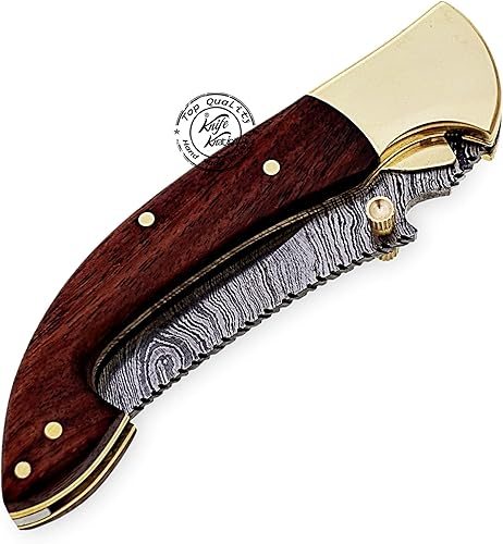 Miniatura 6 de Hermoso cuchillo de bolsillo plegable de acero de Damasco de 7.25 pulgadas con refuerzo de latón, 100% de primera calidad
