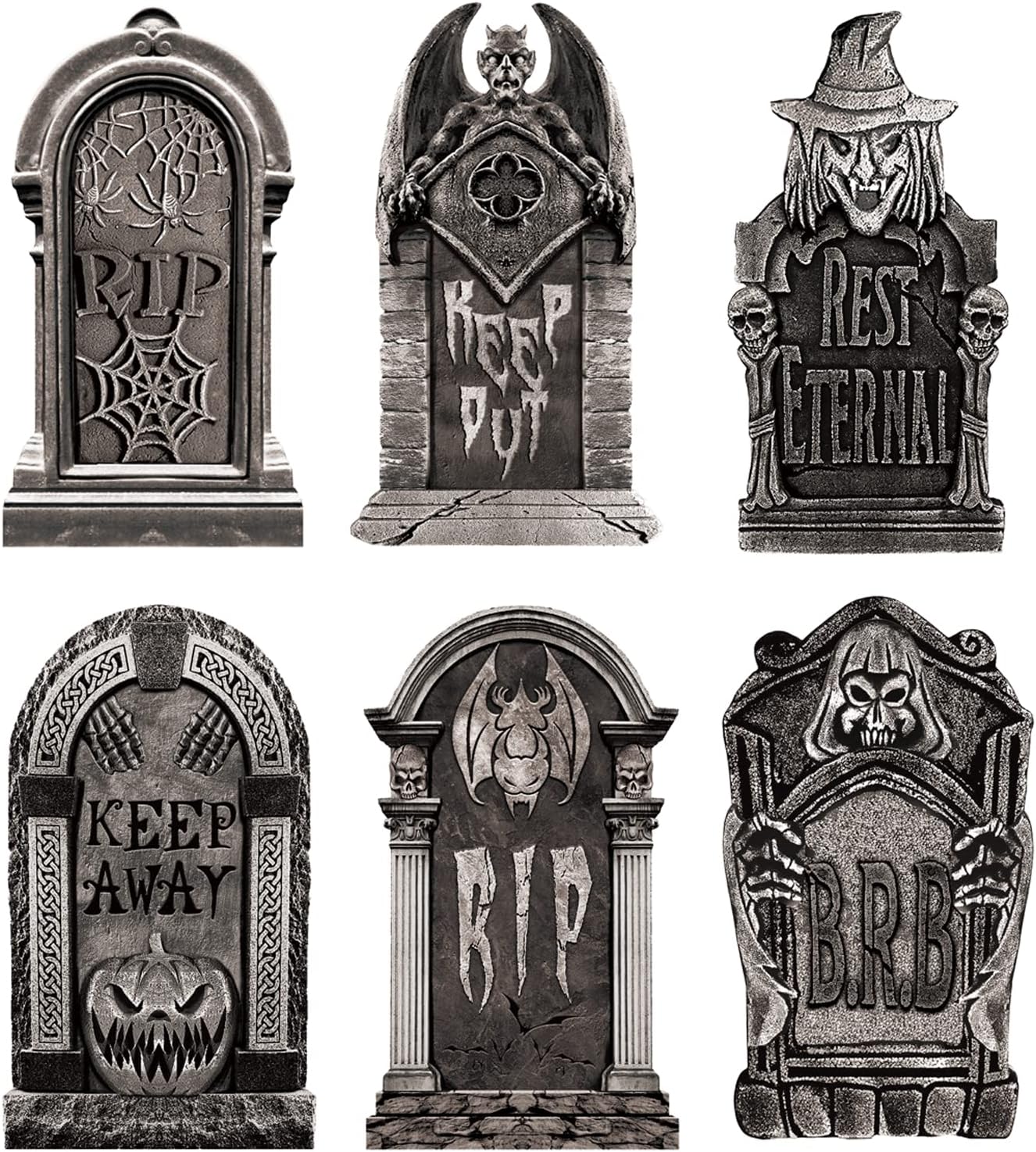 GGEROU Halloween Foam RIP Graveyard Tombstones，6 Pack Halloween Headstone Yard Signs Halloween Garden Decorations for Halloween Party, Haunted House, Graveyard and Outdoor Lawn
