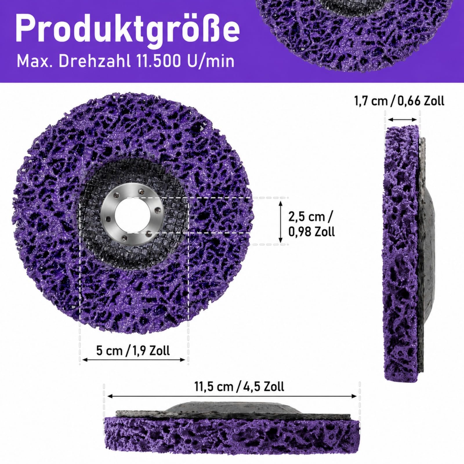 12 Stück Streifenscheiben für Winkelschleifer, 115mm Hochleistungs und Bruchsichere Reinigungsscheibe, Lackentferner Schleifräder für Metall, Holz, Beton, Kunststoff