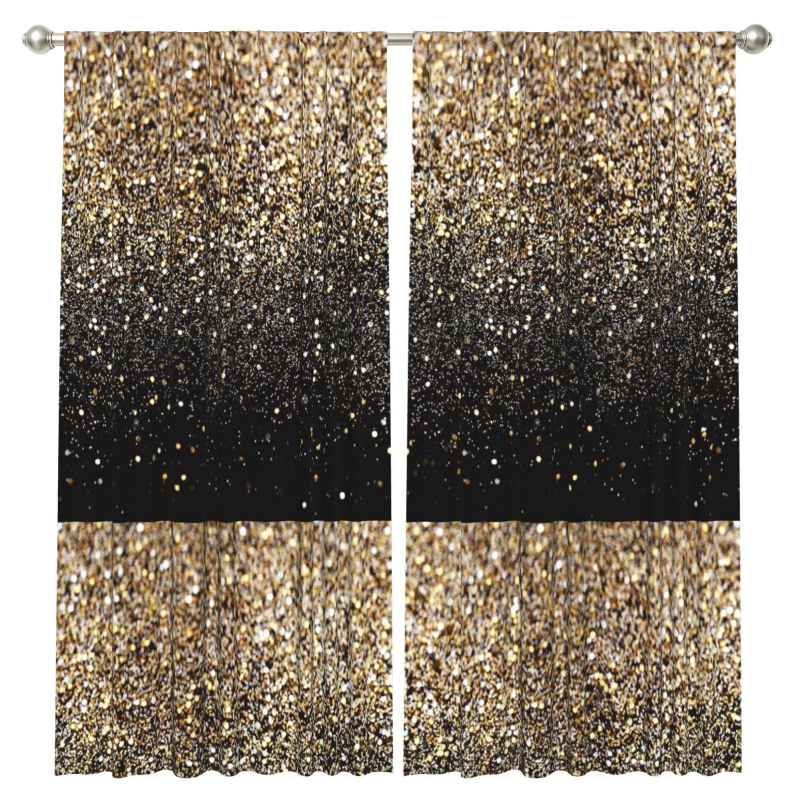 InOmak Black & Gold Sparkle, 2 Panels Window Curtains 52 x 84 Inch Blackout Curtains for Living Room Bedroom