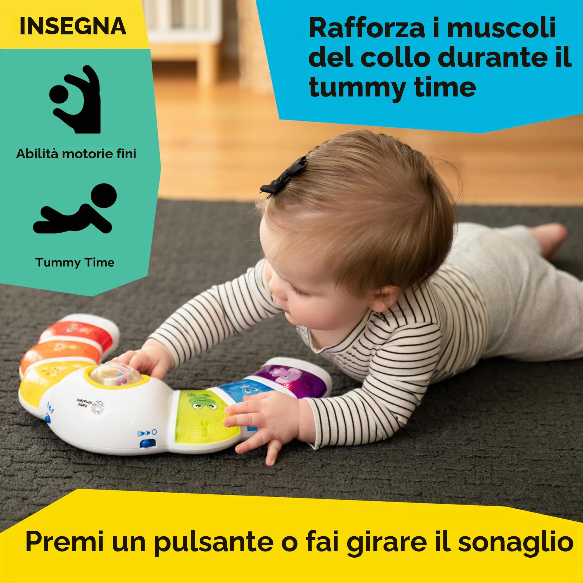 Baby Einstein, Giocattolo Musicale con Luci, Suoni e Sonagli, Barra Luminosa Glow & Discover, Pianoforte con 3 modalità, Multilingue, per Bambini dai 3 Mesi