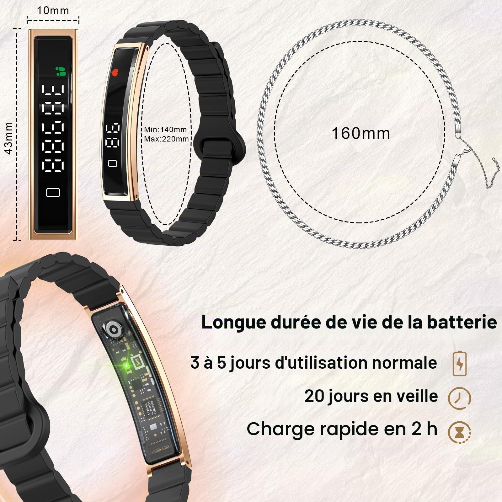 Efolen Bracelet Connecté Homme Femme Fitness Tracker, Montre Connectée avec Rappel d’Appel, Suivi Activité Sommeil Fréquence Cardiaque HRV, Santé Féminine pour Android iOS, Bracelet Décoratif Inclus