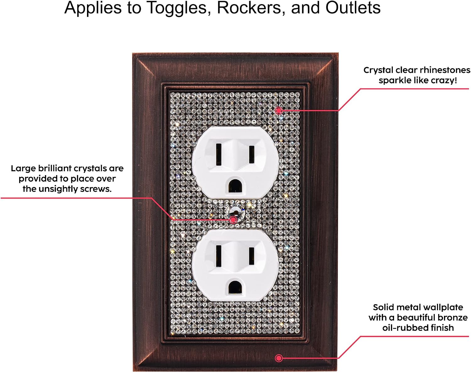Classy Bling Rhinestone Wall Plate Cover Distressed Rubbed Bronze (Single Toggle)