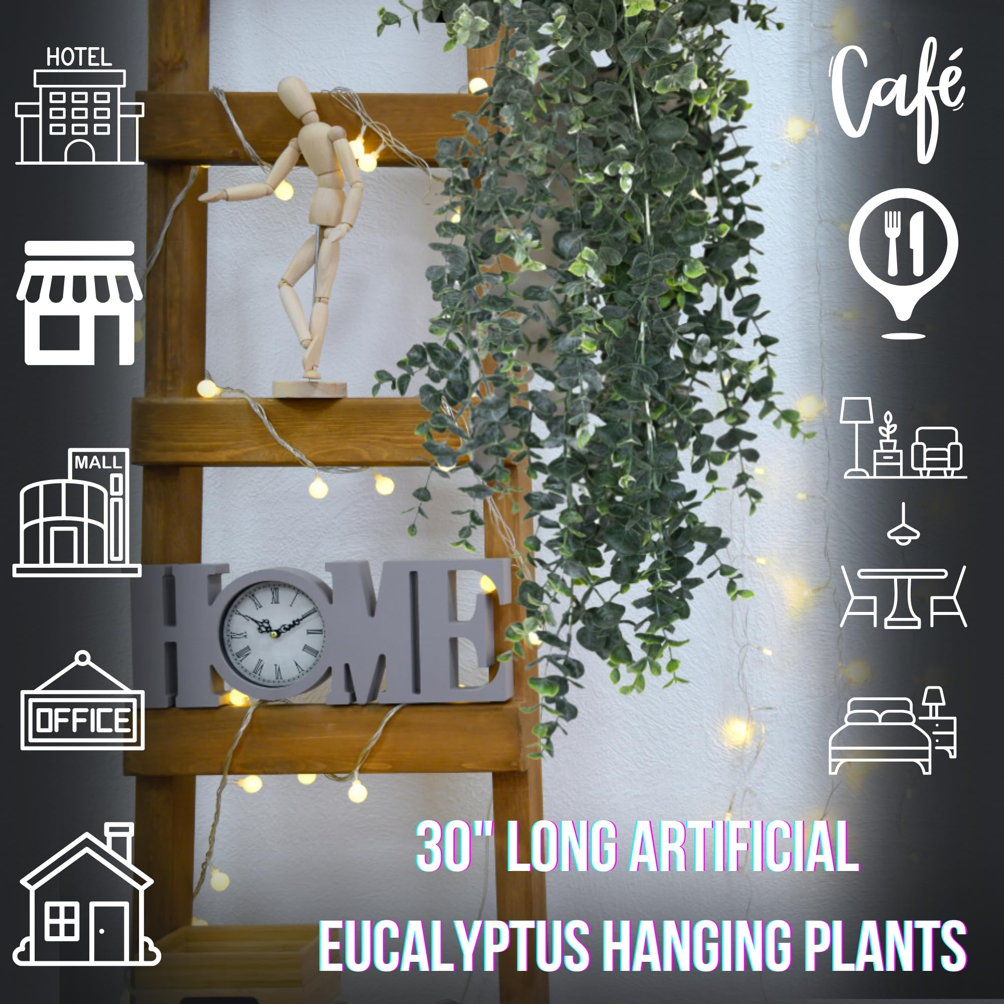 Lote de 2 Plantas Artificiales Colgantes de eucalipto (76,2 x 25,4 cm)