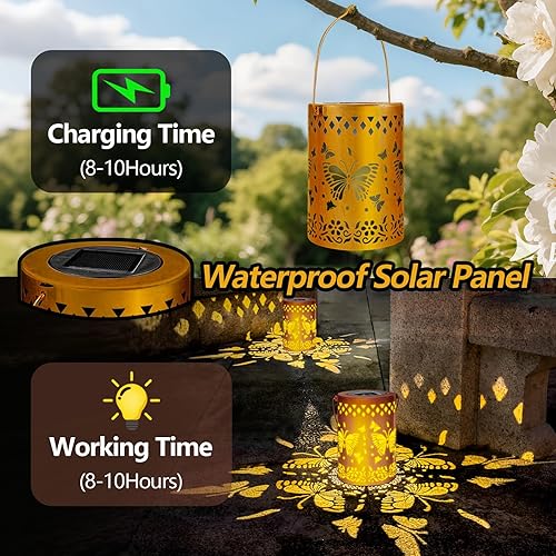 Miniatura 3 de Paquete de 2 faroles solares impermeables para exteriores, decoración de jardín de mariposas, regalos de cumpleaños para mujeres, mamá, abuela,
