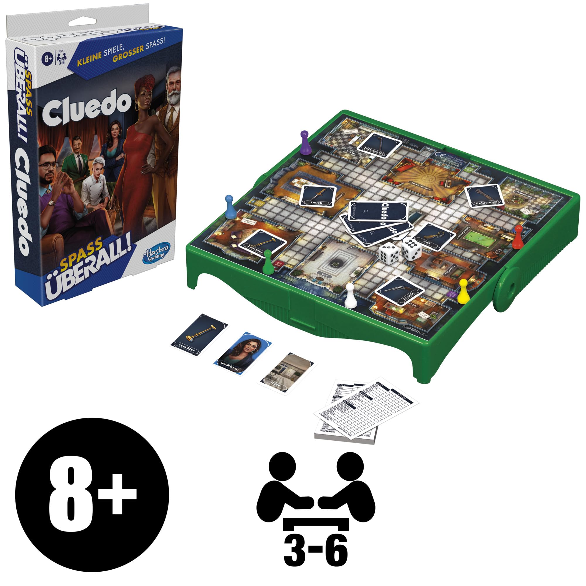 Hasbro Gaming Cluedo kompaktowa, przenośna gra dla 3-6 graczy, gra podróżna dla dzieci, zabawa wszędzie