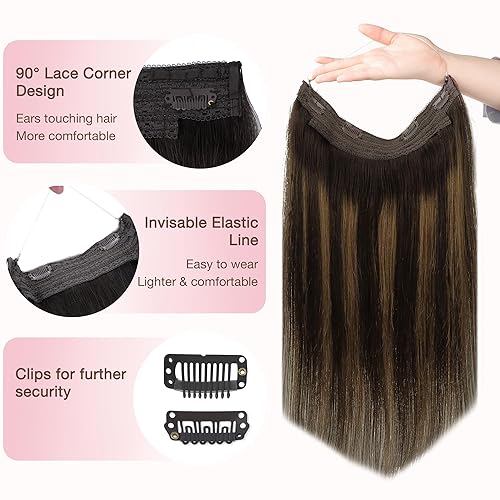 Miniatura 3 de GOO GOO Extensiones de cabello con alambre de 18 pulgadas, balayage, color marrón oscuro a castaño, 80 g, extensiones de cabello con alambre