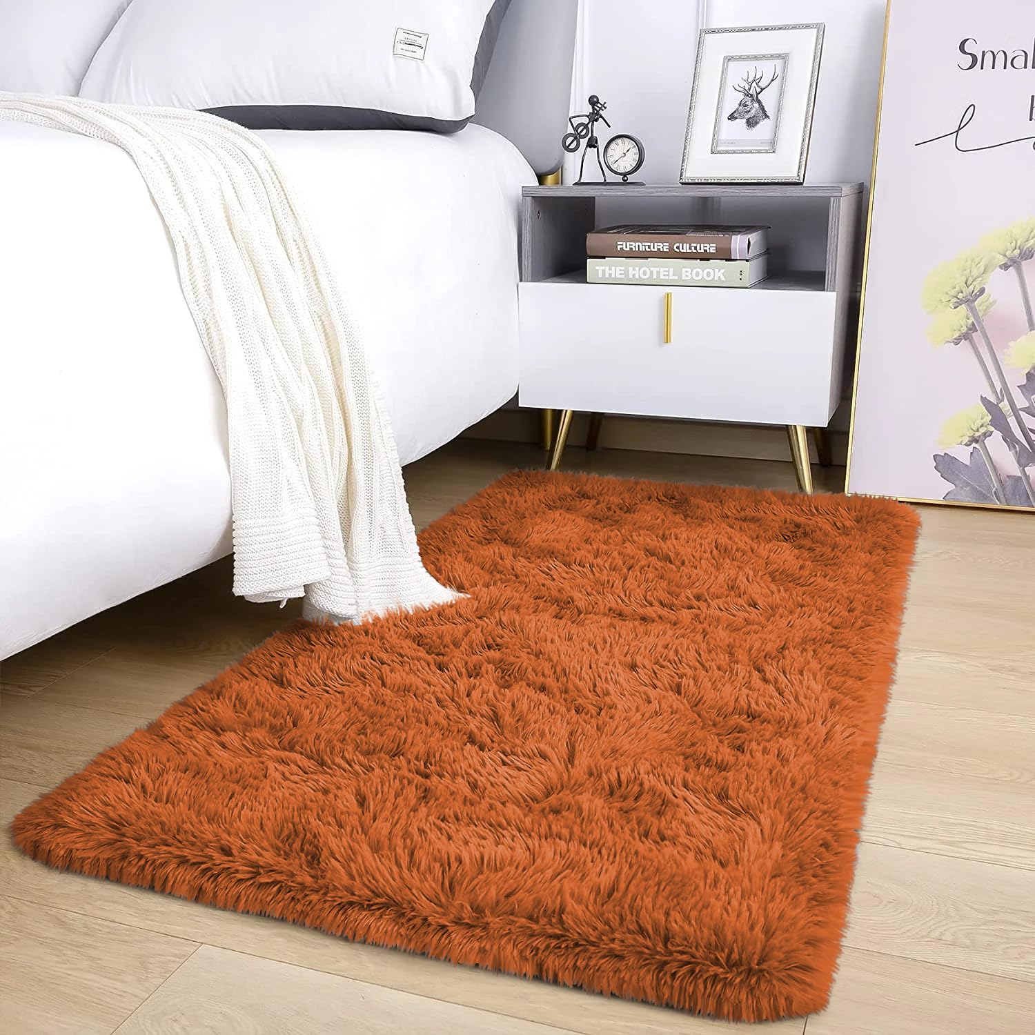 AMEHA Small Rust Shaggy Rug 50x80 cm Fluffy Soft Non Slip Bedroom Accent Carpet Terracotta Non-Shedding โ image 1