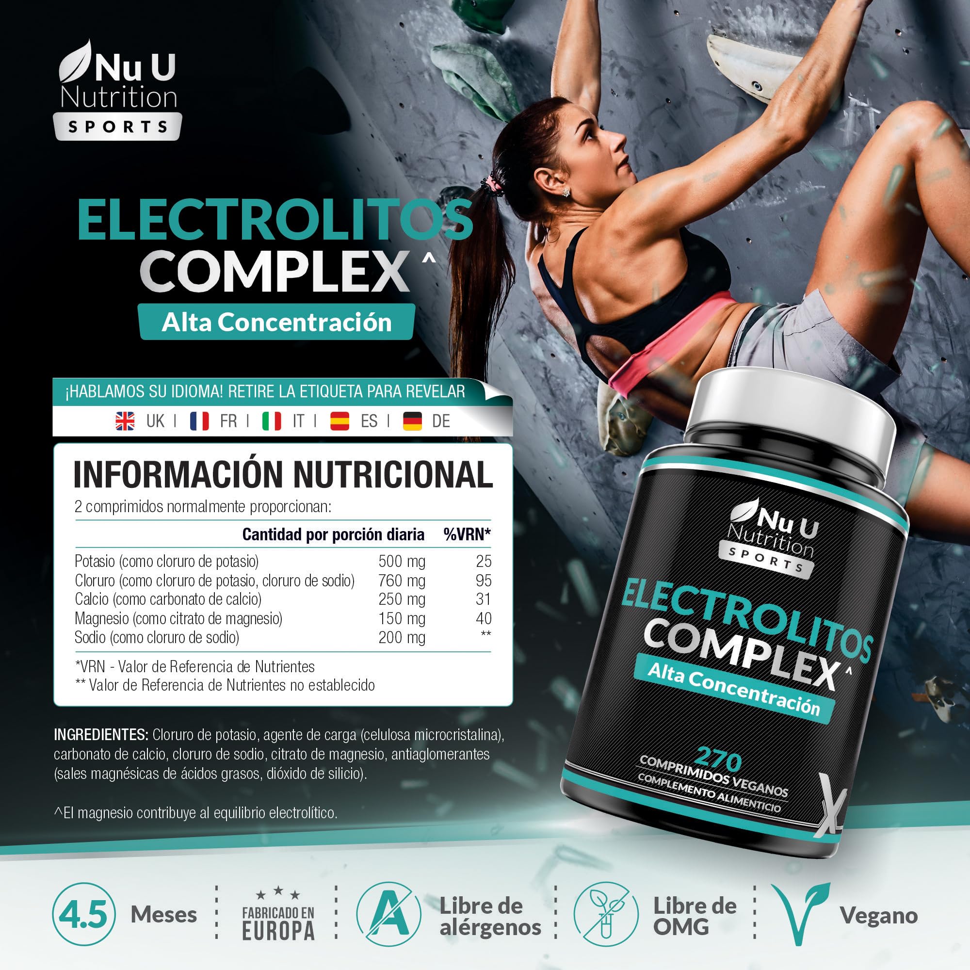 Complejo de Electrolitos - 270 Comprimidos Veganos Sin Aromatizantes con Sodio, Potasio, Magnesio y Fosfato de Calcio - Apto para Dietas Carnívoras y Paleo - Fabricado en Europa - Xellerate Nutrition