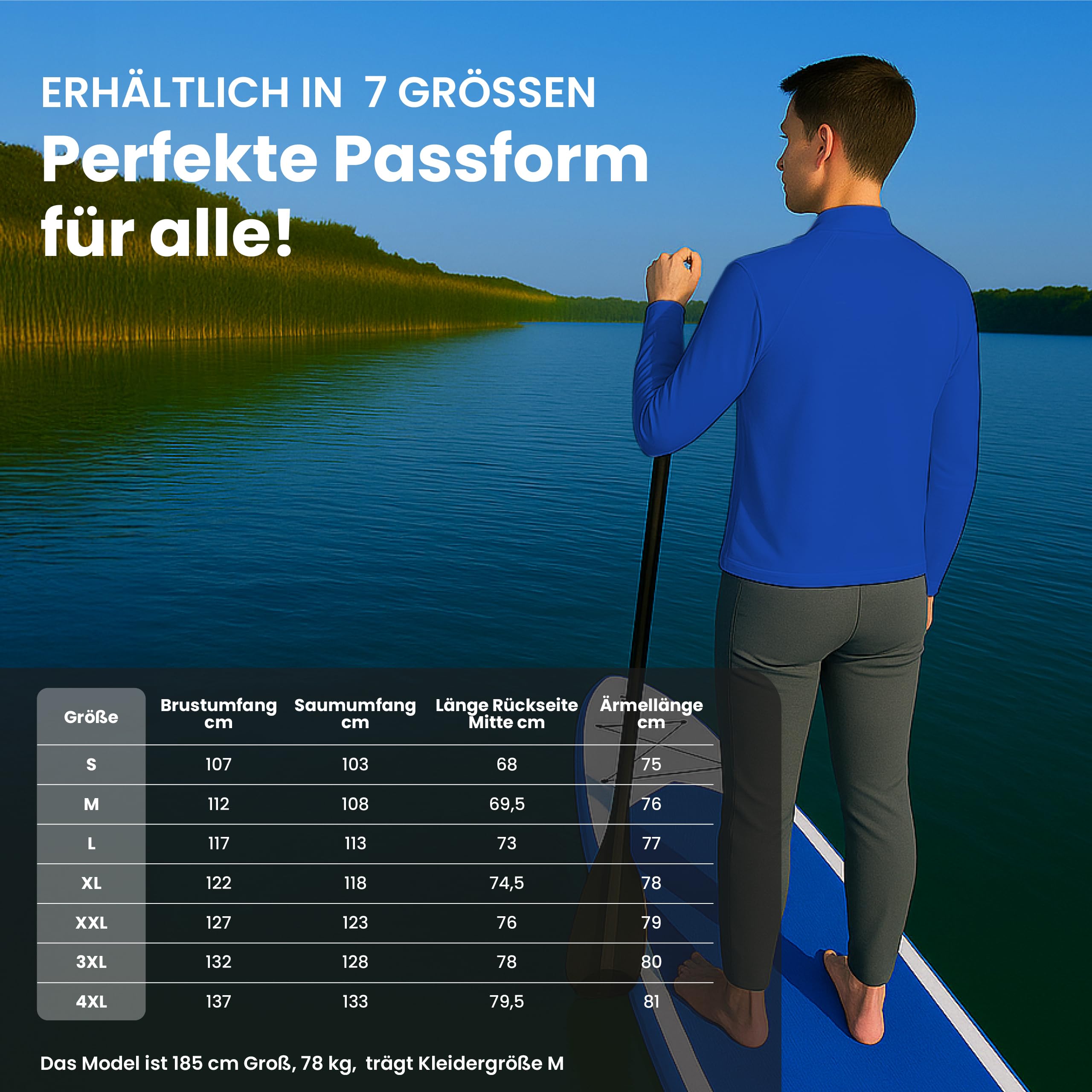 iQ-UV Shirt für Herren Langarm mit Reißverschluss Weiß 4XL – Rashguard für Herren mit Sonnenschutz für Aktiv- und Wassersport – Schwimmshirt für Herren – Atmungsaktiv und schnelltrocknend