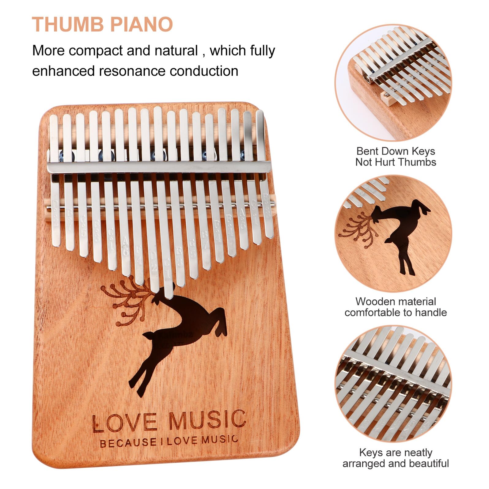 GLEAVI Instrument de Musique et Apprentissage Musical pour Débutants Facile à Utiliser 17 Touches Piano à Pouces en Bois Résonance