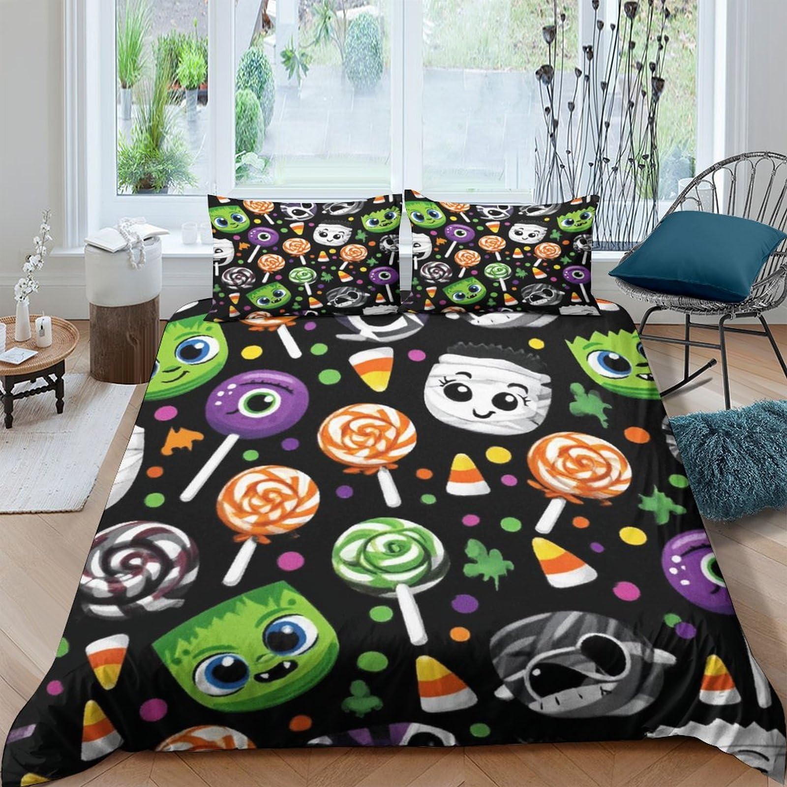Ctjqhvkz Style-10 3D Printed Halloween Candy Fitted Sheet Microfiber Soft Breathable Skull Lollipop Mattress Cover For Bedroom Dorm Decor Single（135X200cm）