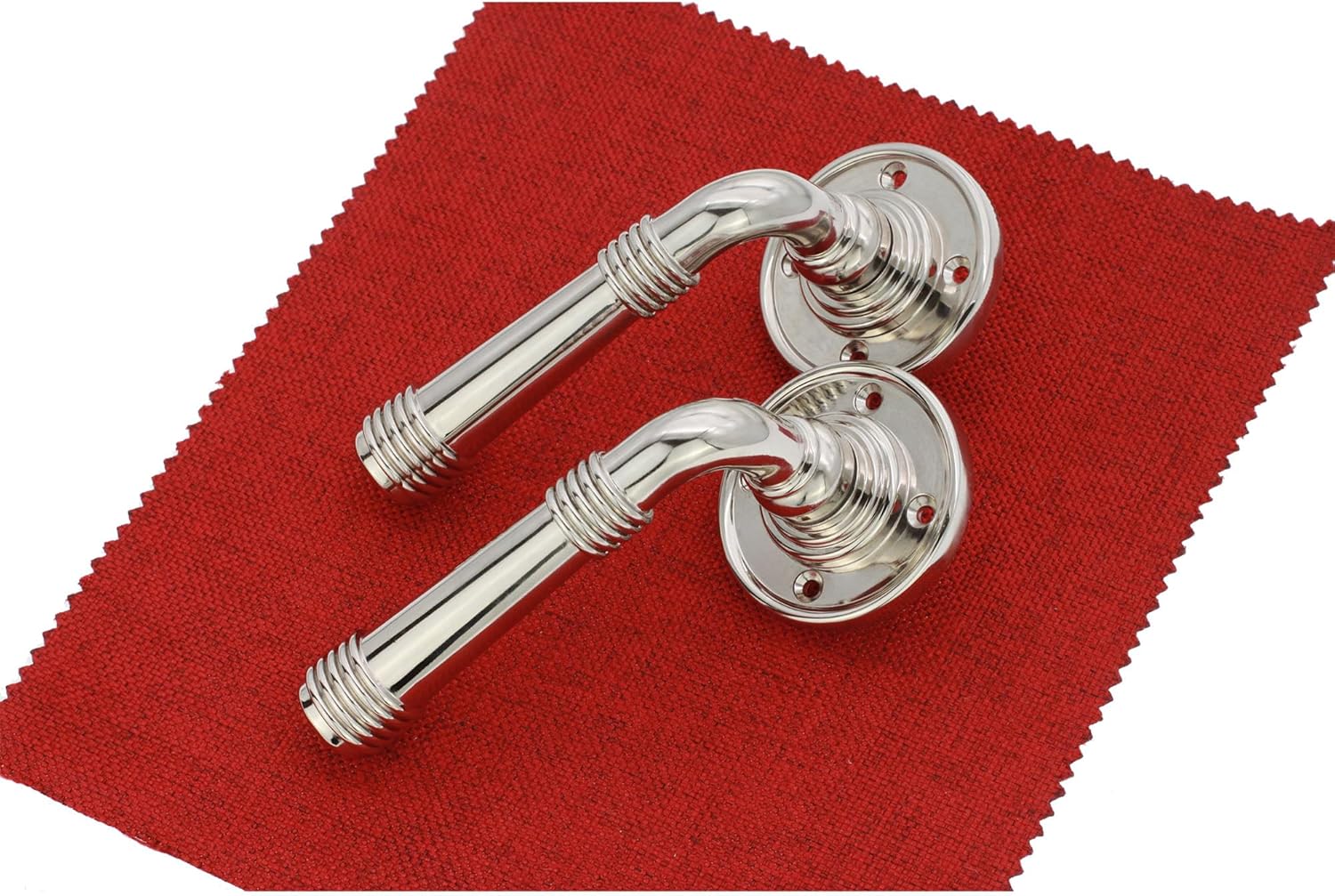 Infinity Decor Pair of Polished Nickel Beehive Lever on Rose Latch Door Handles Set - Ideal for Internal & Exterior Doors