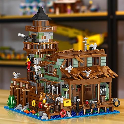 Miniatura 2 de ZYLEGEN Tienda de pueblo pesquero casa Mini ladrillos Kit de construcción (1881 piezas)