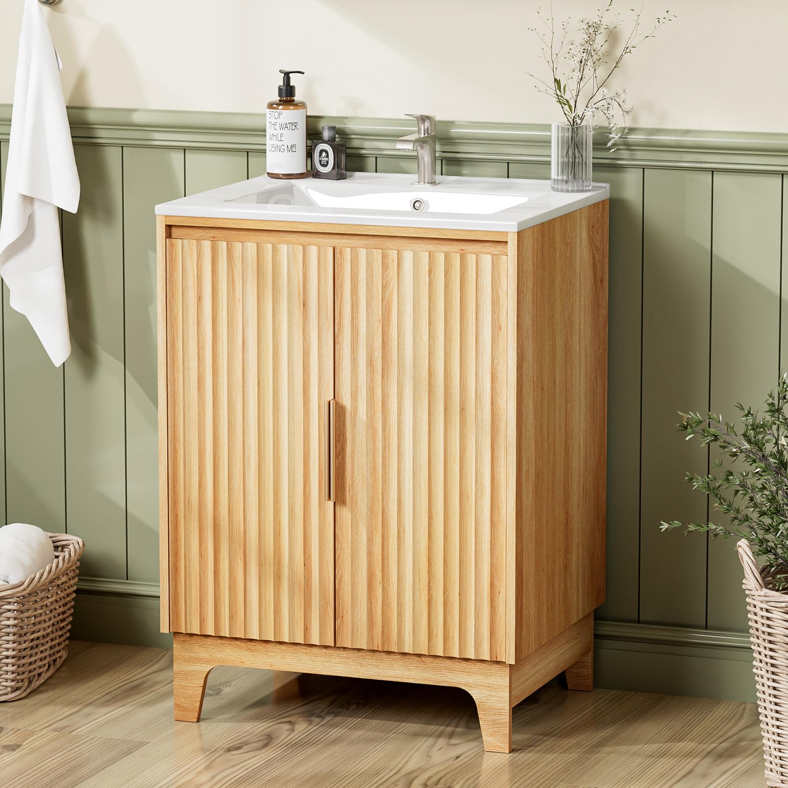 VINGLI Mid Century Modern Fluted Vanity