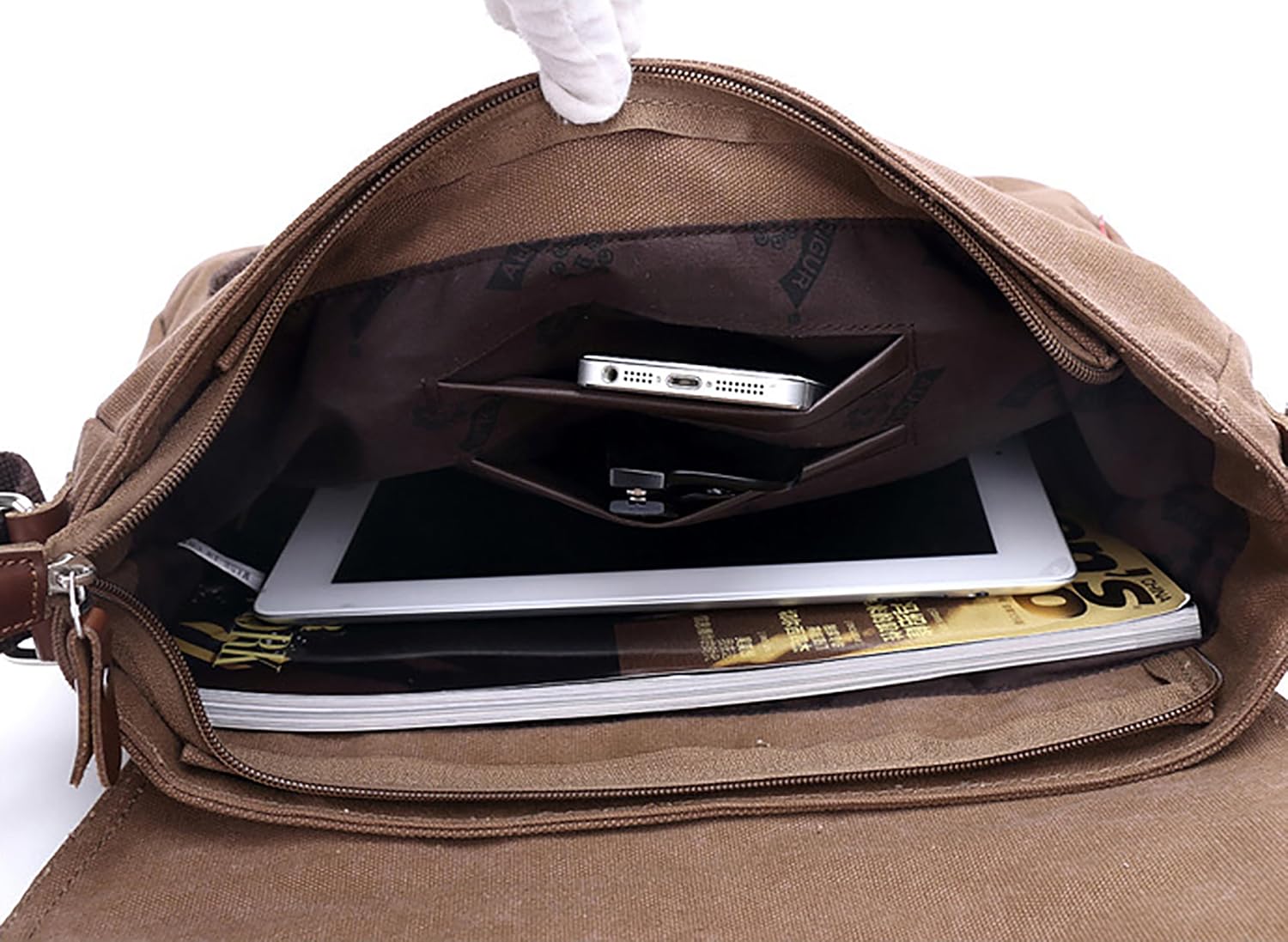 HuaChen Vintage Canvas Messenger Bag,Travel Shoulder Satchel Unisex Crossbody Purse Bookbag for 14 Inch Laptop - Image 7